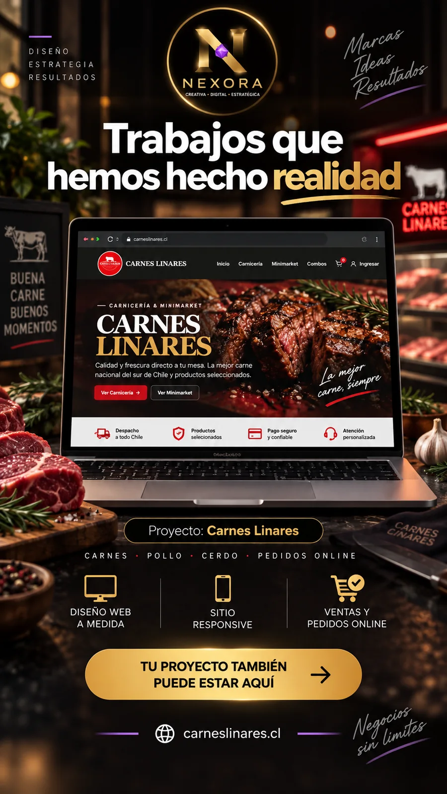 Proyecto web Carnes Linares realizado por Nexora